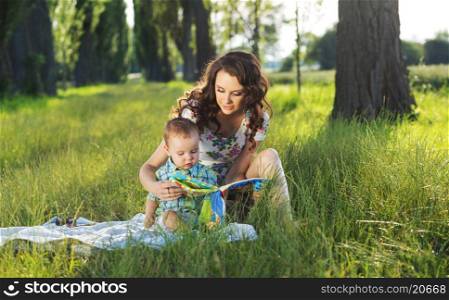 Mother reading fairy tales for the son