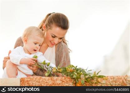 Mother showing baby plants