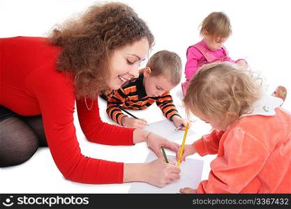 Mother with children drawing
