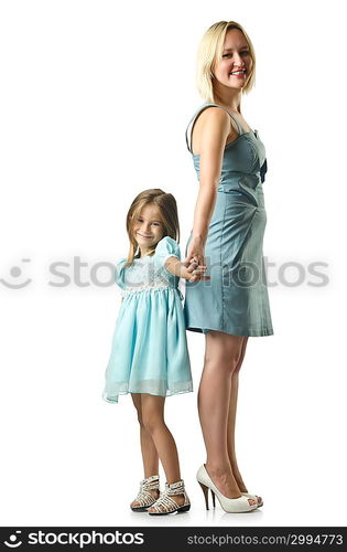 Mother with daughter isolated on white