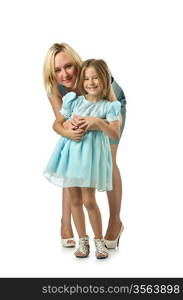 Mother with daughter isolated on white