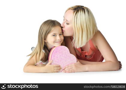 Mother with daughter isolated on white