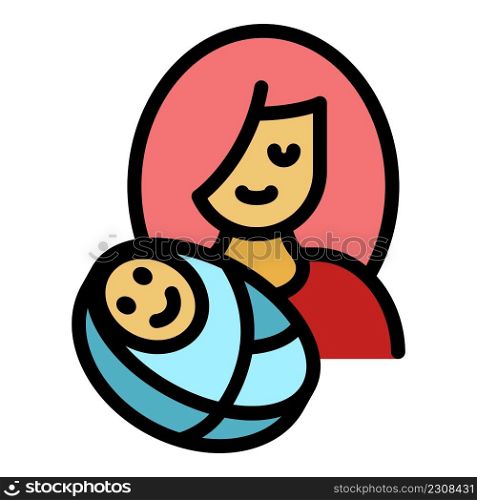 Mother with newborn kid icon. Outline mother with newborn kid vector icon color flat isolated. Mother with newborn kid icon color outline vector