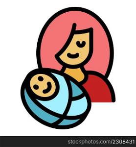 Mother with newborn kid icon. Outline mother with newborn kid vector icon color flat isolated. Mother with newborn kid icon color outline vector