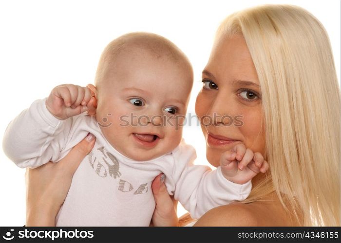 mother with small baby on her shoulder. infant portrait