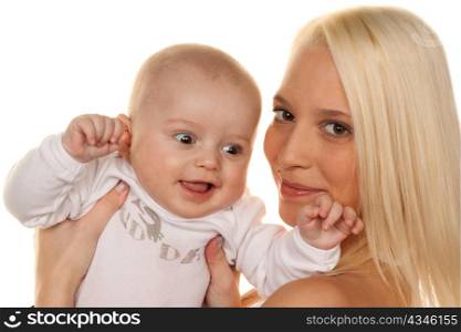 mother with small baby on her shoulder. infant portrait
