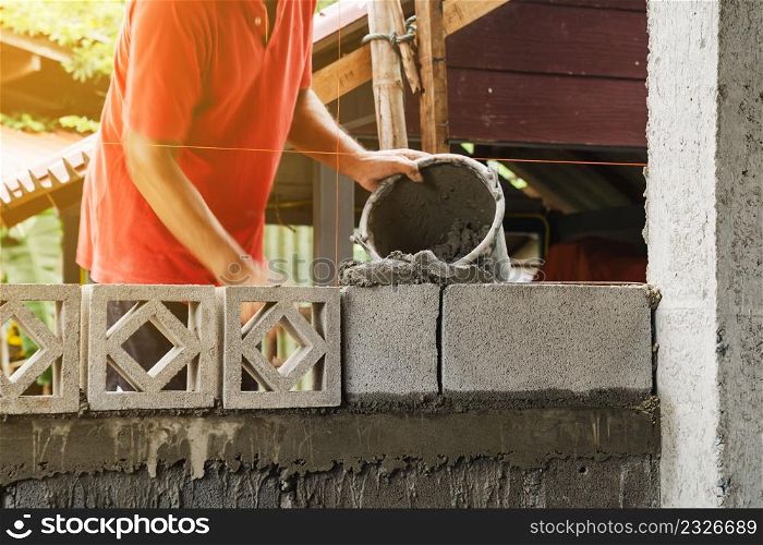 Motion blur bricklayer man working build for construction at home