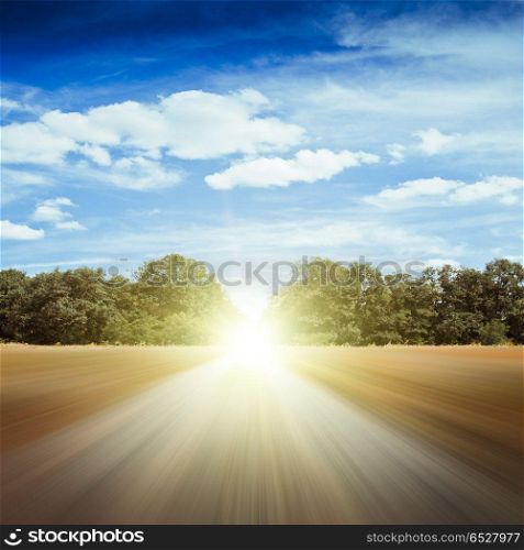 Motion road nature background. Motion road. Non-urban summer landscape nature background. Motion road nature background