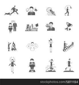 Motivation sport and business achievements black icons set isolated vector illustration. Motivation Icons Set