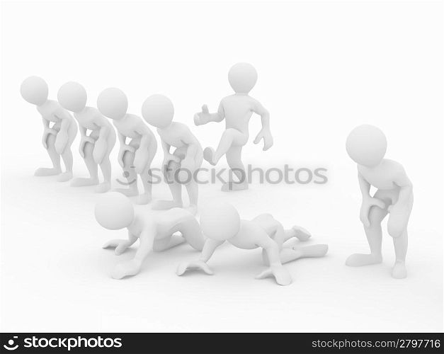 Motivational kick up the ass on white isolated background. 3d