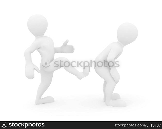 Motivational kick up the ass on white isolated background. 3d