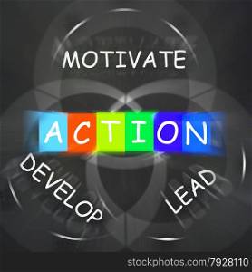 Motivational Words Displaying Action Develop Lead and Motivate