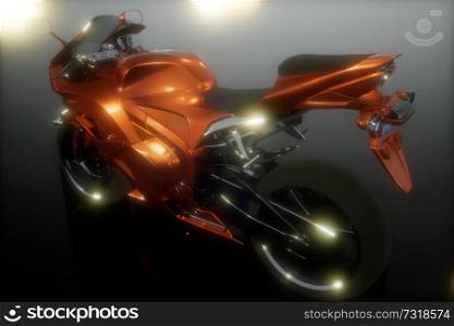 moto sport bike in dark studio with bright lights