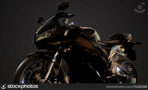 moto sport bike in dark studio with bright lights
