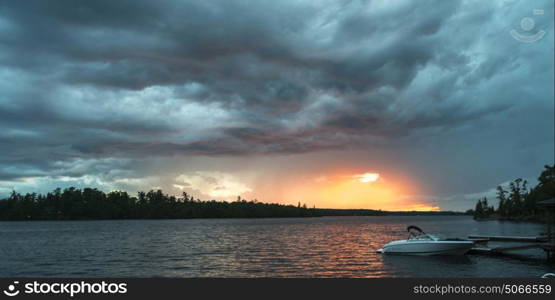 Motorboat in the lake, Lake of the Woods, Ontario, Canada
