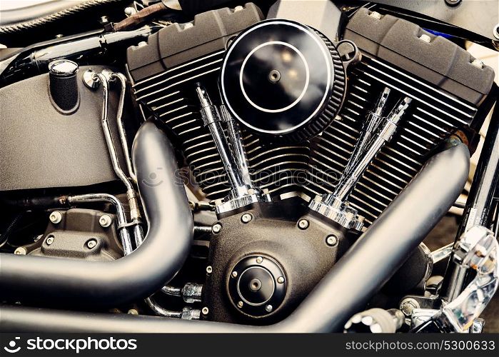 Motorcycle Chrome Engine Block Closeup