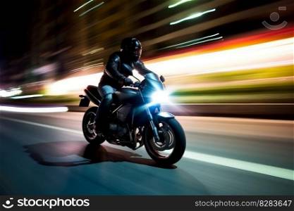 Motorcycle rides high speed. Speed street drive. Generate Ai. Motorcycle rides high speed. Generate Ai