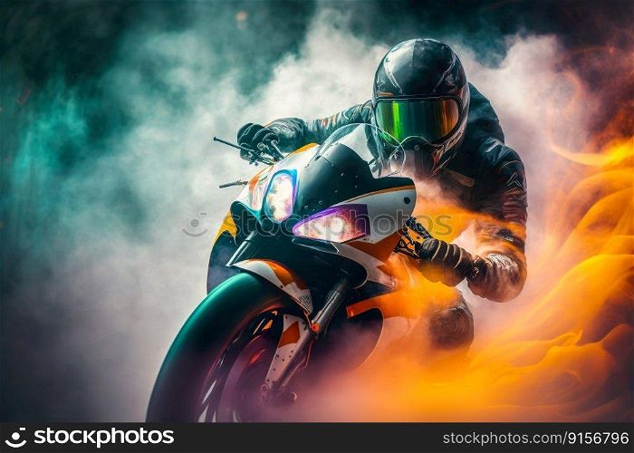 Motorcycling Racing on race track , Motor sports competitive racing , Motorbikes racing on road , Generative Ai