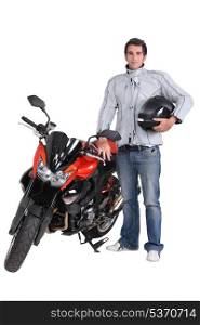 Motorcyclist with his motorbike