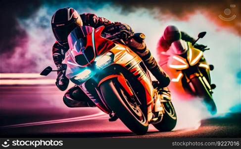 Motorrad Superbike Schnell Rennen Speed Bike. Fast racing. Ai generative illustration. . Motorrad Superbike Schnell Rennen Speed Bike. Fast racing. Ai generative. 