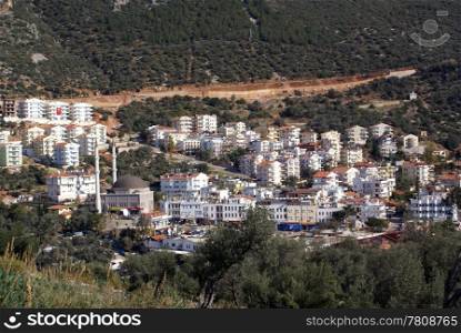 Mount and housesin Kash, Turkey