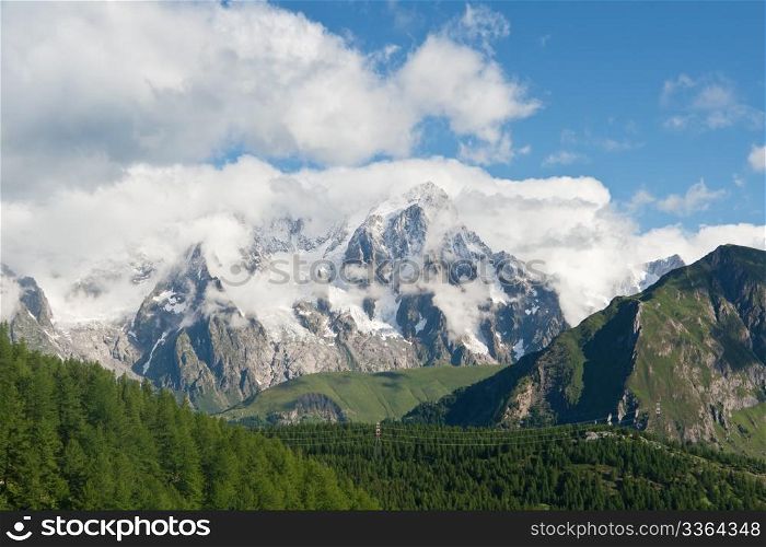 mount Blanc massif from Arpy valley in summer, Italy