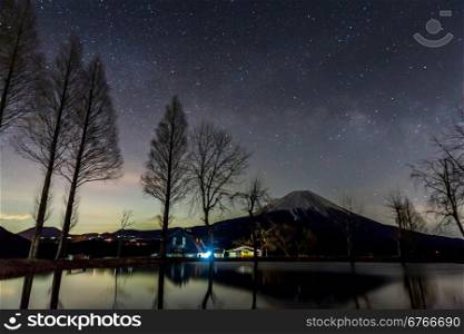 Mount Fuji Fujisan with Star and milkyway before sunrise