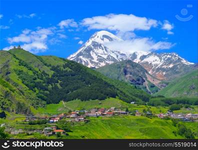 Mount Kazbek in the Caucasian mountains. Georgia