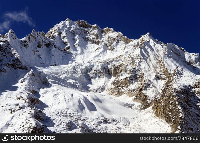Mount Manaslu with snow in Nepal