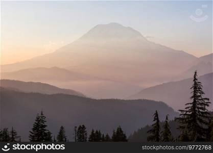 Mount Rainier national park at sunrise, USA, Washington