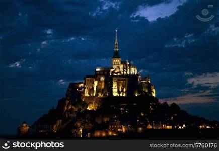 mount saint michel at night, normandy, france