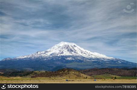 Mount Shasta, California summit covered with snow