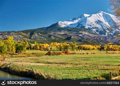Mount Sopris autumn landscape in Colorado Rocky Mountains, USA. 
