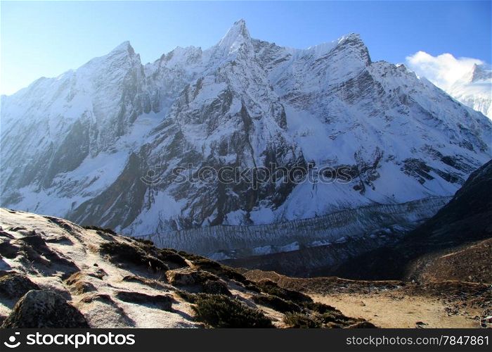 Mount with snow and mountain in Nepal