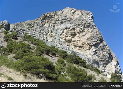 Mountain. An acting rock with vegetation in the foreground