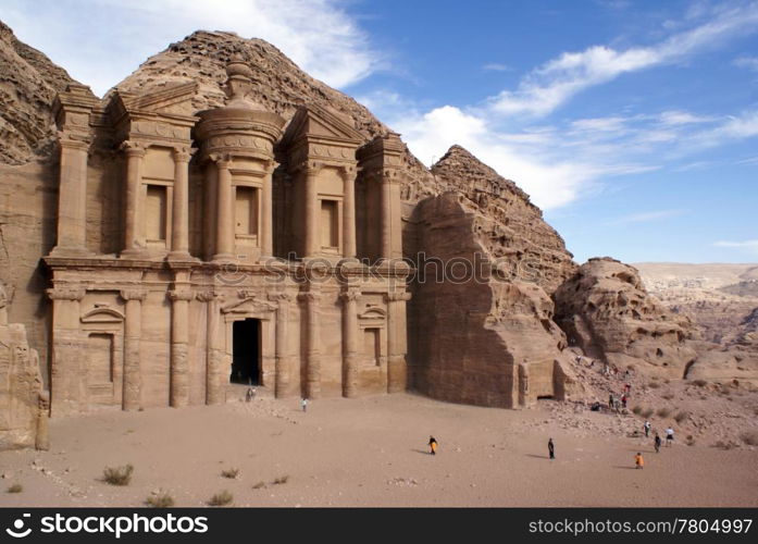 Mountain and rock monastery in Petra, Jordan