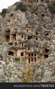 Mountain and rock tombs in Myra, Turkey