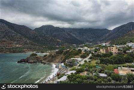 Mountain and sea landscape. Beach Varkotopos in the village of Bali on the island of Crete (Greece)