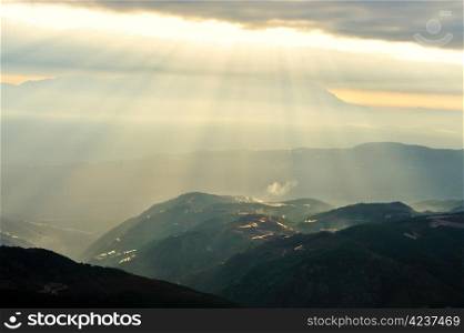 Mountain area at sunrise in Yunnan province, China