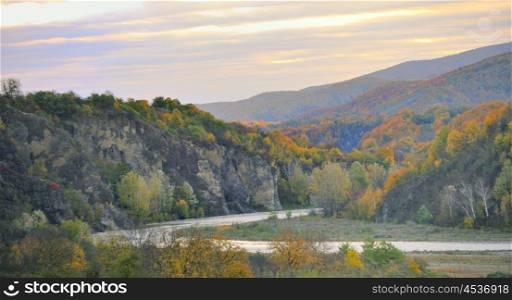 mountain autumn landscape with colorful forest