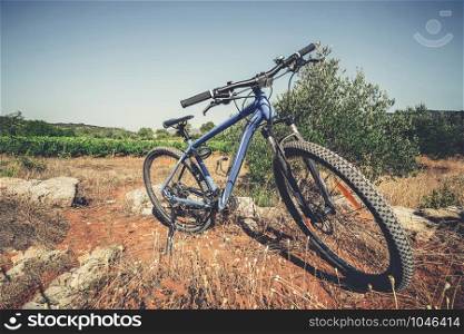 Mountain bike cycling on nature landscape of countryside. Outdoors activity.