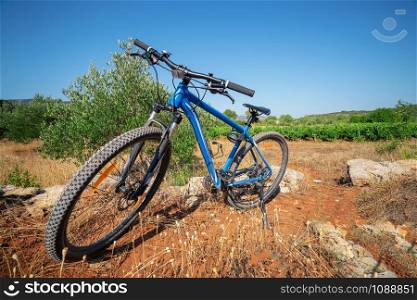 Mountain bike cycling on nature landscape of countryside. Outdoors activity.
