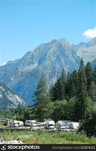 MOUNTAIN CAMPGROUND, recreational vehicle ( motorhome, camper), west alps, Italy