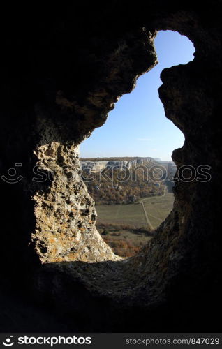 Mountain. Cave city Eski-Kermen VI-XIV centuries, Crimea, Russia