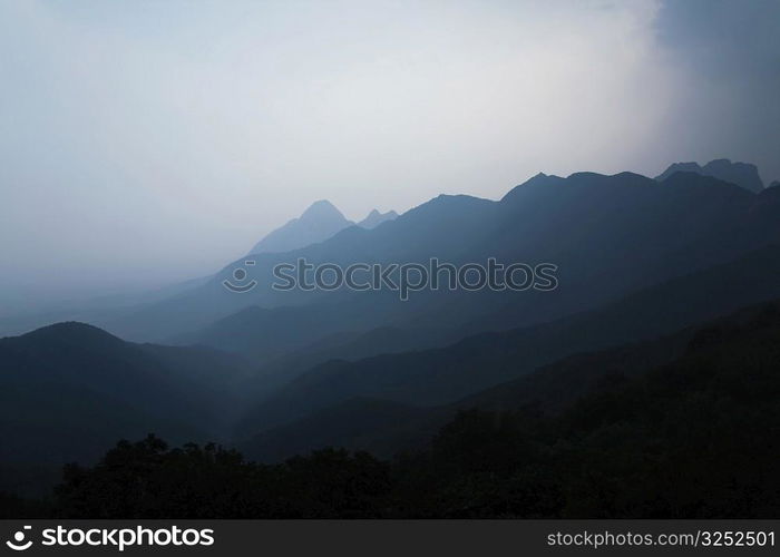 Mountain covered with fog, Shaolin Monastery, Henan Province, China