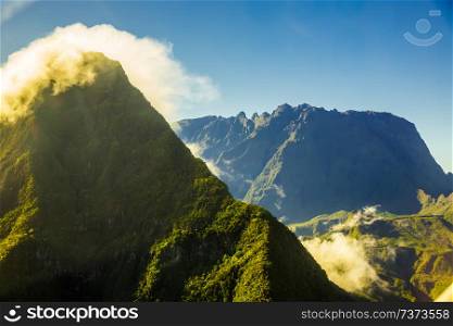 Mountain crest in the morning sun, La Reunion