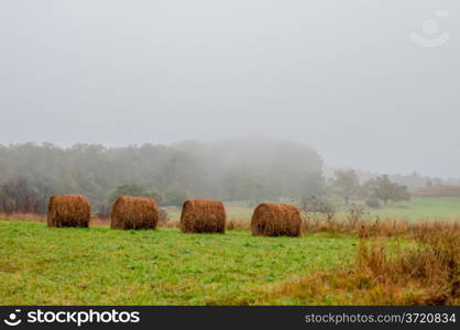 mountain farm land in virginia mountains on a misty day
