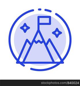 Mountain, Flag, User, Interface Blue Dotted Line Line Icon