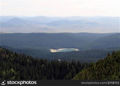 Mountain, forest and Black lake in park Durmitor, Montenegro