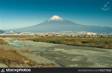 Mountain fuji and fuji river from shizuoka prefecture